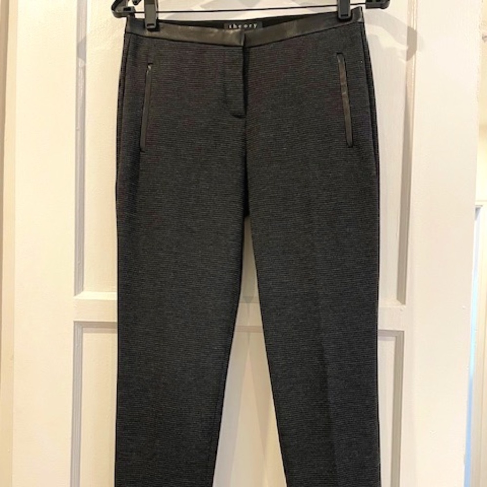 Theory Houndstooth Ankle Length Pants w Leather Detail - sz 0